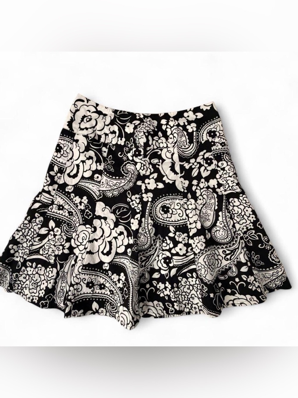 Ann Taylor Black & White Paisley Floral Skater Skirt